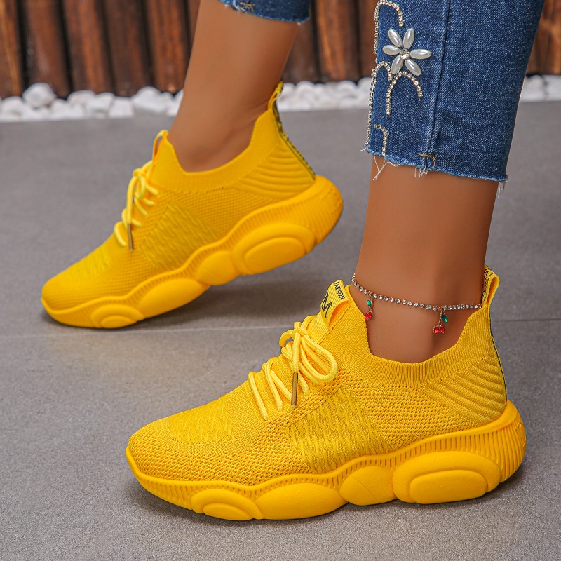 Women's Sneakers New Trendy So - Knit Fabric Lace Up Sneakers review and price